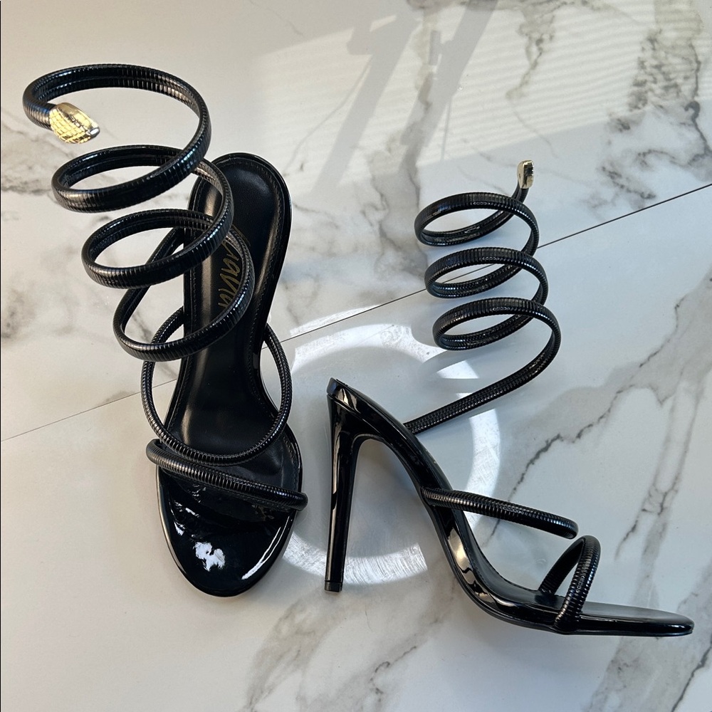 Liliana Black Spiral Strap Heels